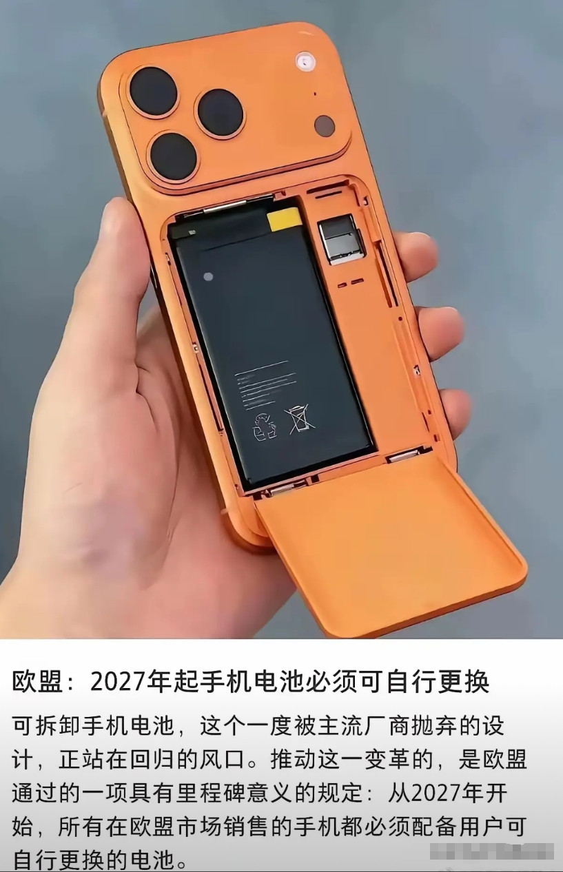 欧盟干得漂亮！此前要求手机充电口统一为C口，就连iPhone都做出了妥协。此次