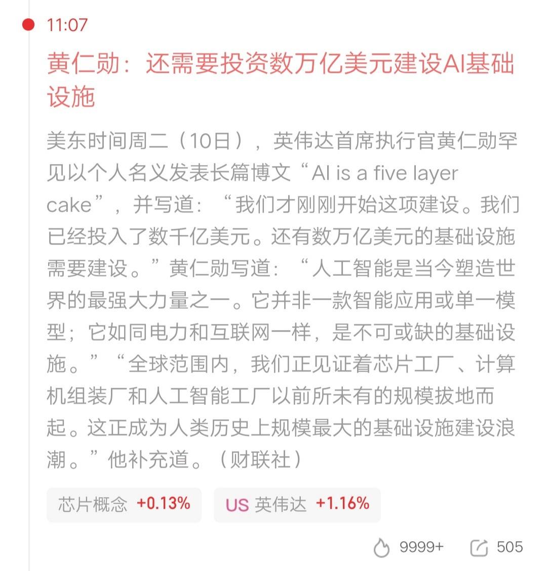 黄仁勋放狠话：AI基建还得砸数万亿美元！这浪潮太猛了美东时间10日，英伟达