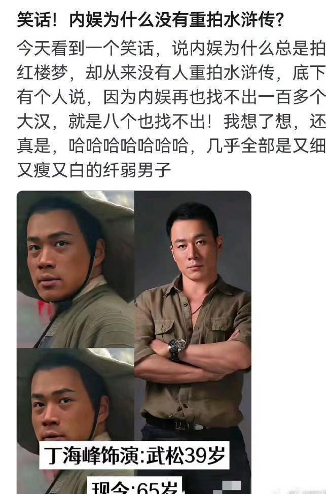 网友①：宝子们，有没有看到那个关于内娱不重拍水浒传的笑话？我觉得太真实了。网