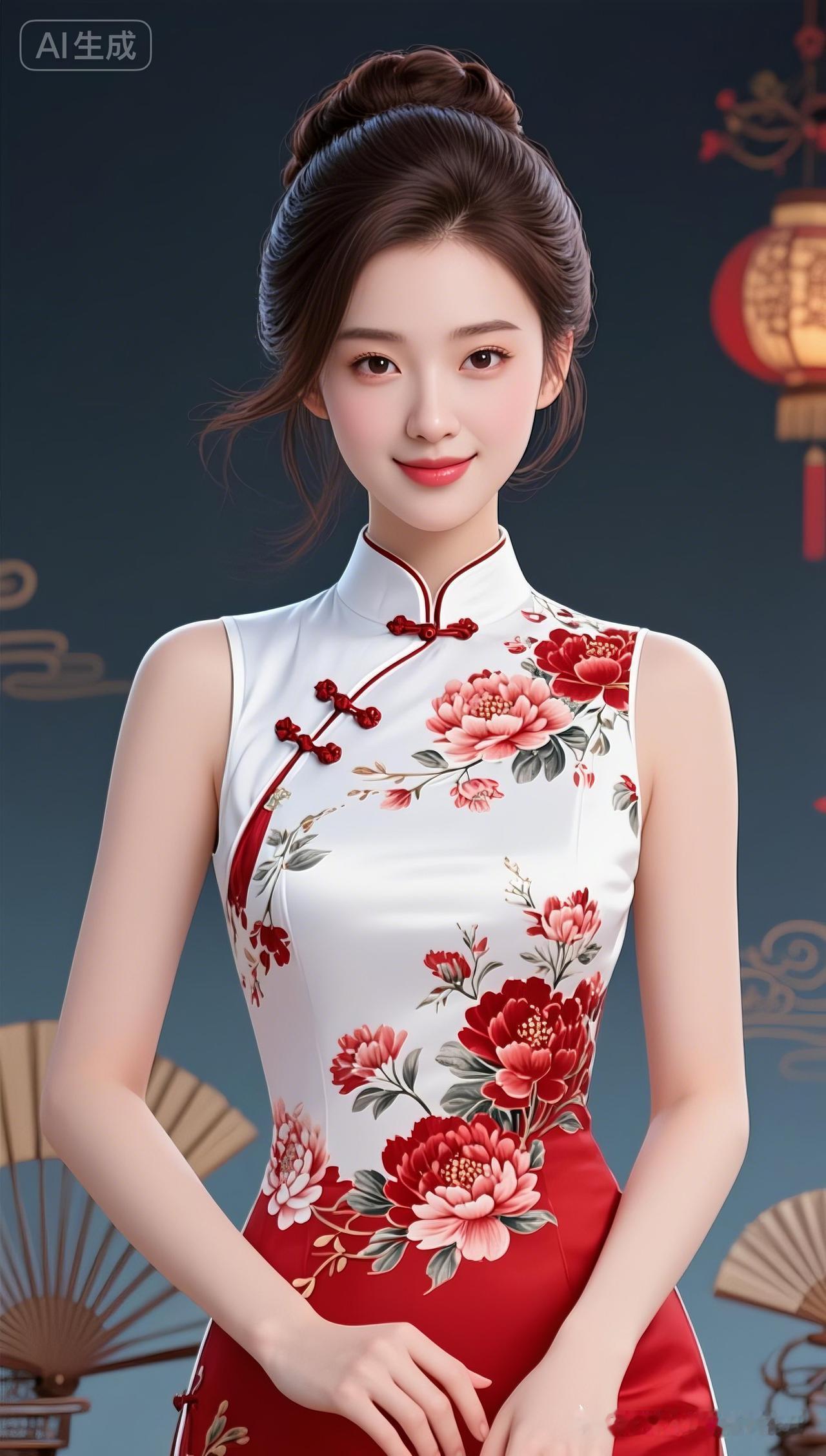 这姑娘穿着花旗袍真漂亮！