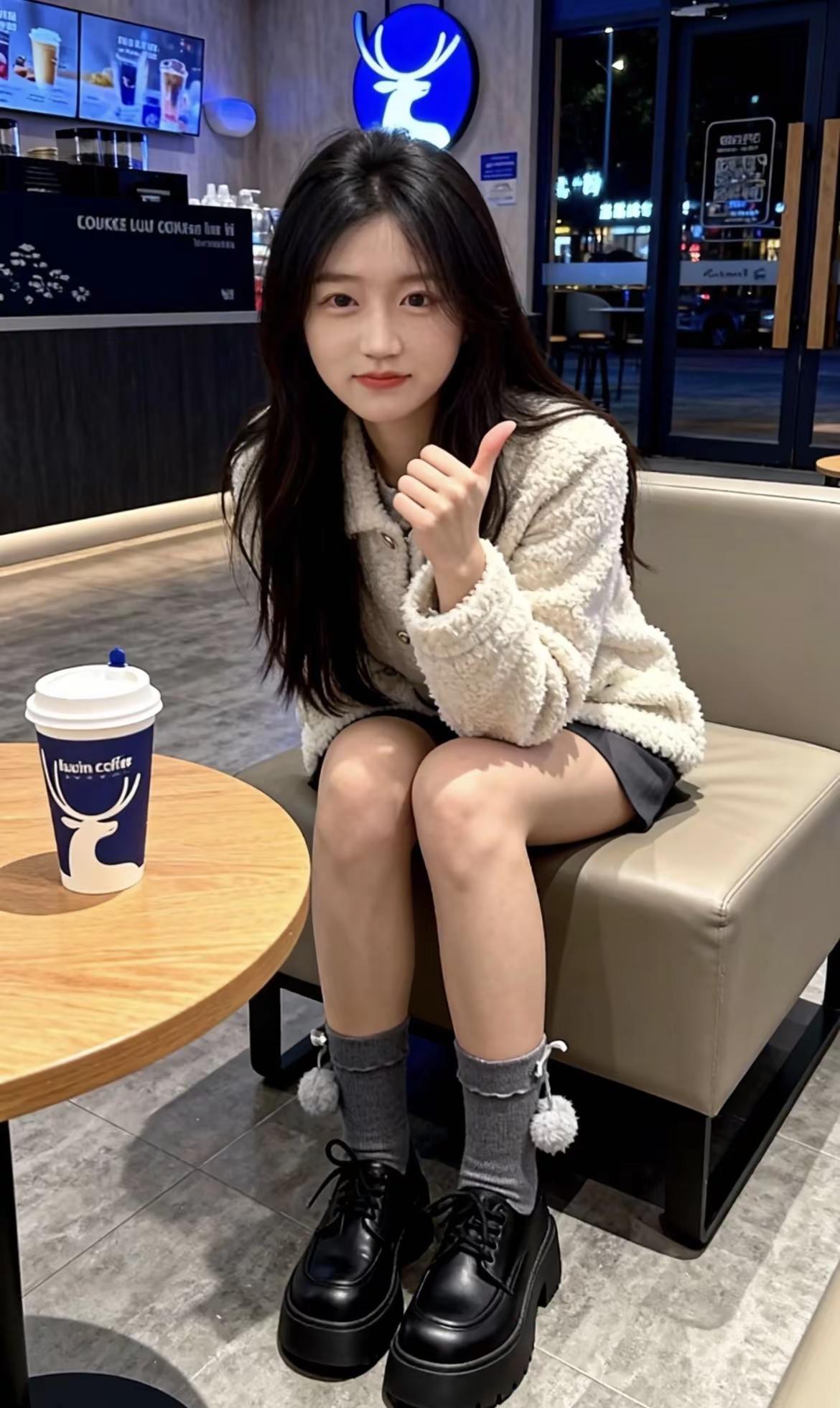 瑞幸咖啡和这个穿搭，适配度有多少？休闲穿搭穿搭穿搭ootd女生穿搭咖啡馆