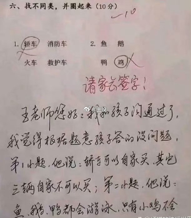 这个家长签字看得太解气了！​​​