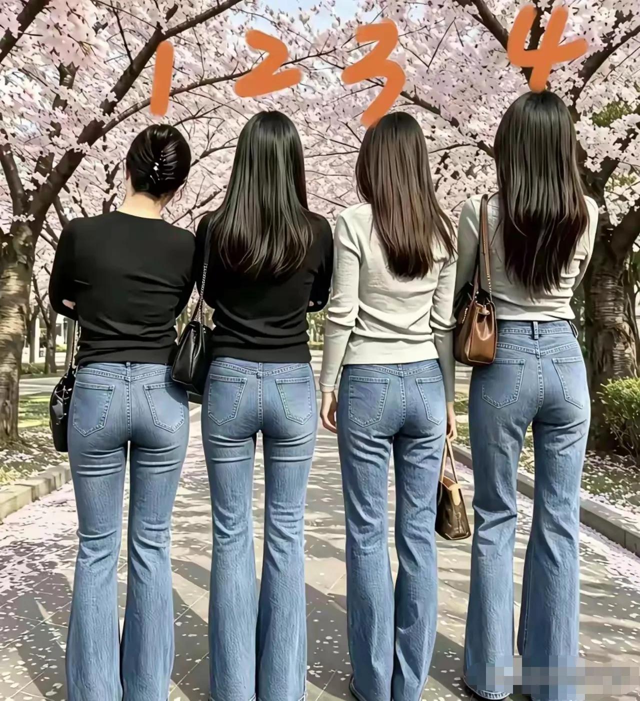 照片中的四个女人中，有一个是未婚女孩，还有一个是60岁的老太太。你能从她们的背影