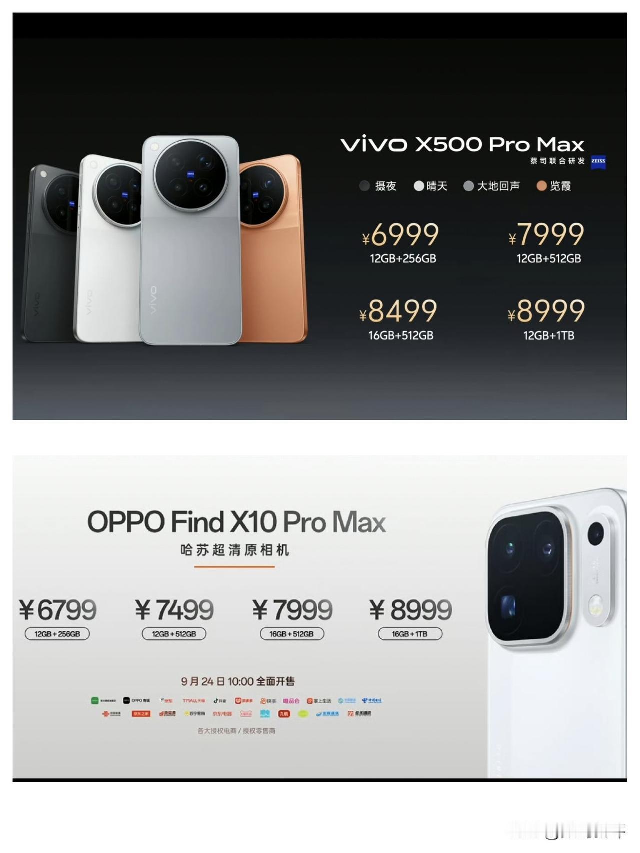 OV两家发布后的Promax机型价格对比起售价findX10PM便