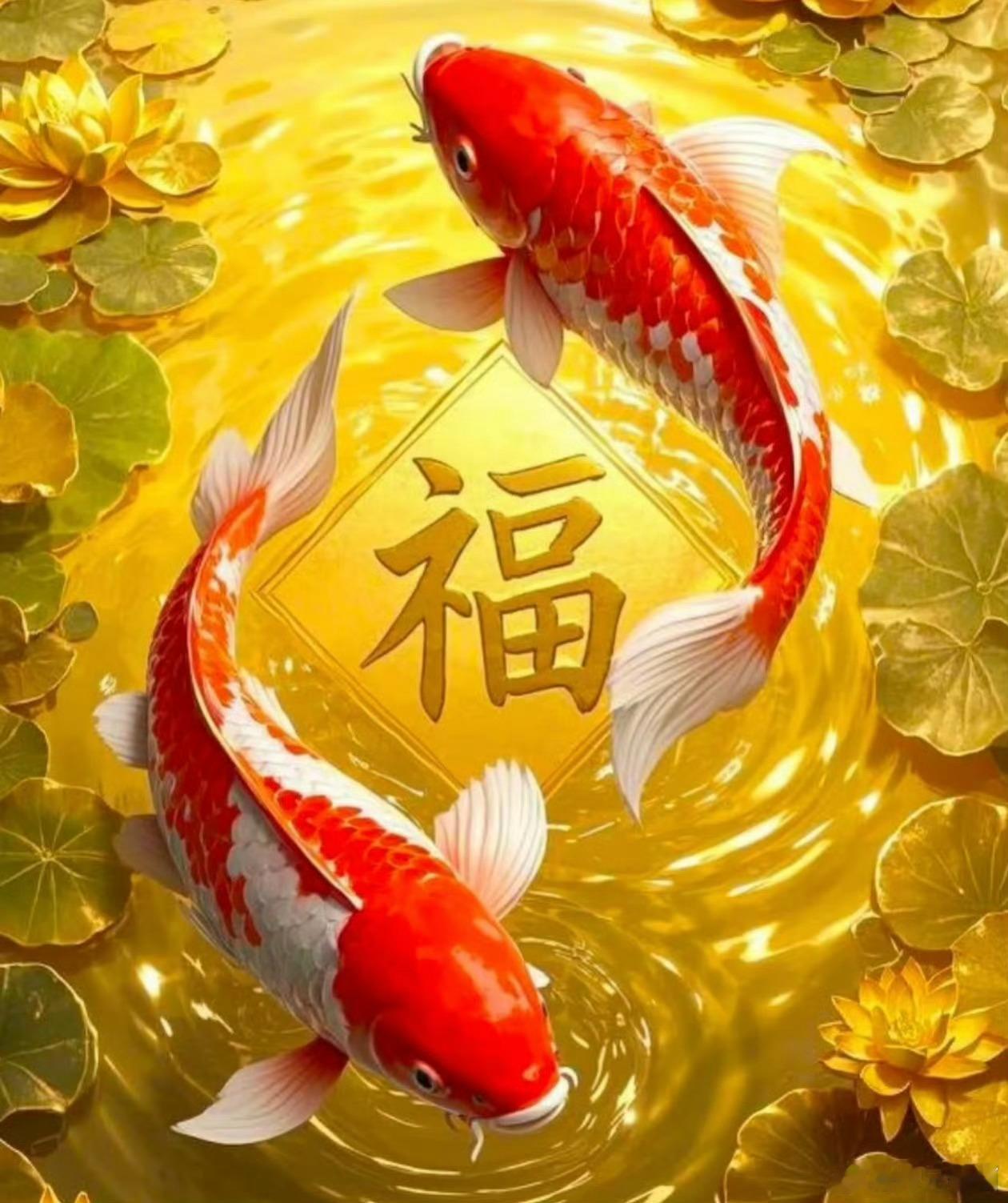 水代表着财，锦鲤带着好运。见着点赞，来财来运。