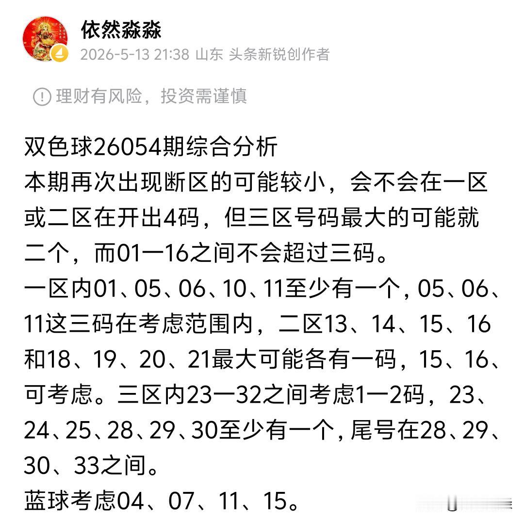 双色球26054期开奖13、20、25、29、30、33十02精不精彩，意不