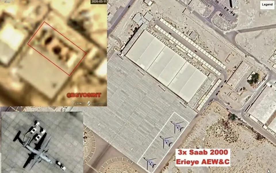 随着更多的卫星照片出现在网上，可以知道阿联酋阿布扎比达夫拉空军基地遭到伊朗无人机