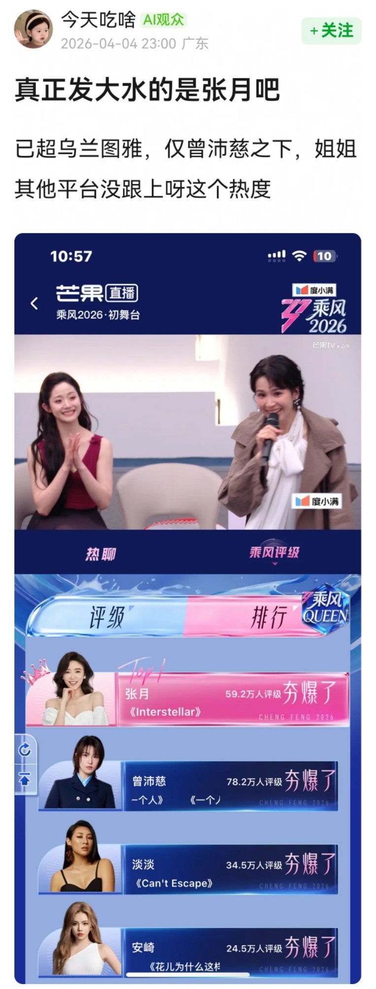 不允许黑马出现吗。。。张月505票李小冉安崎票数谁能看出来李小冉50了