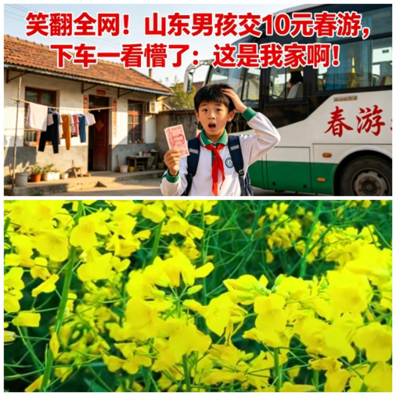 笑喷！春游坐大巴绕一圈，终点竟是我家油菜花田，10块钱白交了！2026年4