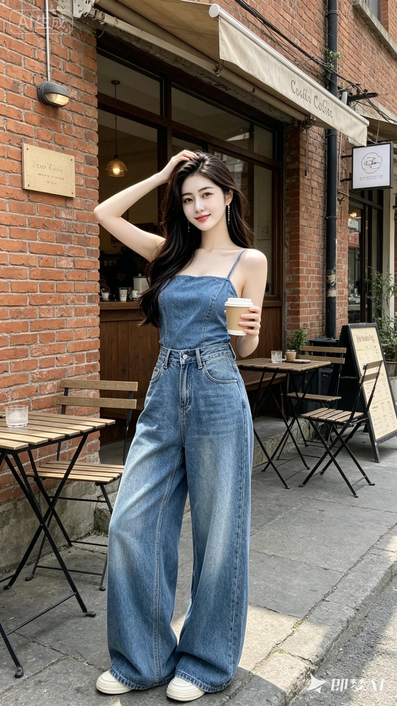 牛仔背带裤+咖啡馆，轻松自在的一天👗📸