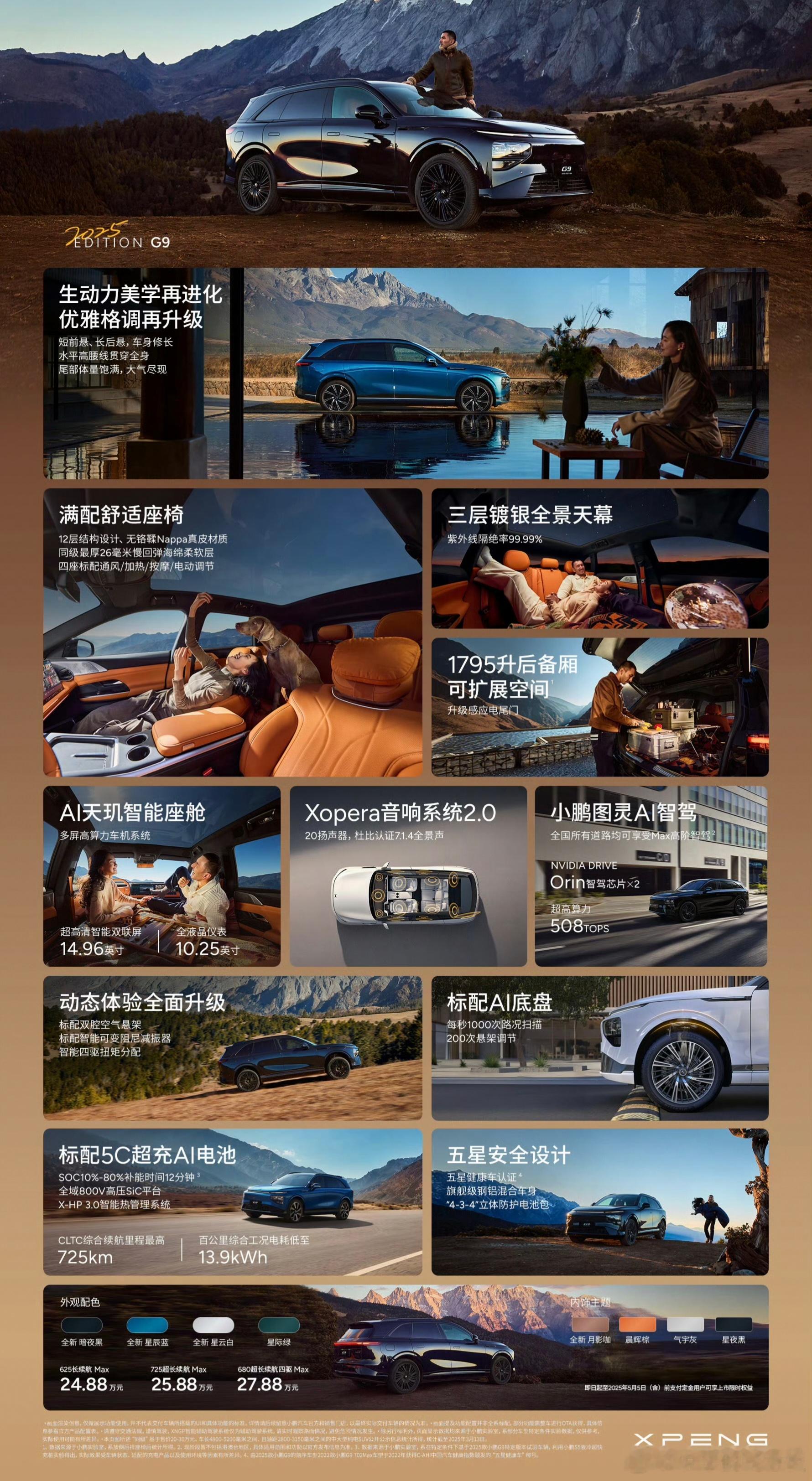 小鹏G9小鹏G9作为小鹏汽车的旗舰SUV，凭借技术普惠策略和全系标配的高端配置