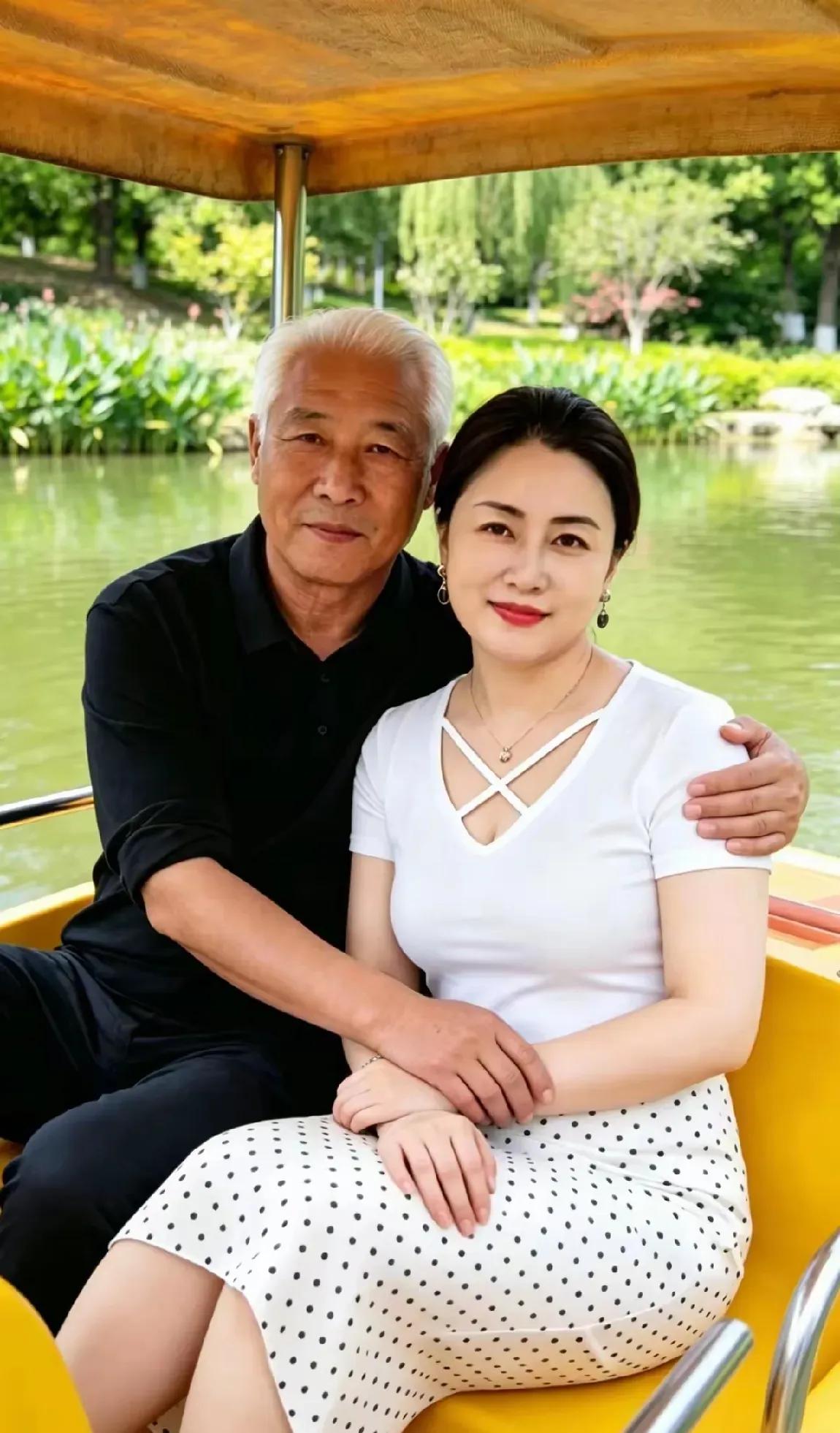 老夫少妻，相差20岁的他们结婚五年之久，依然相爱如初，晚年幸福美满。