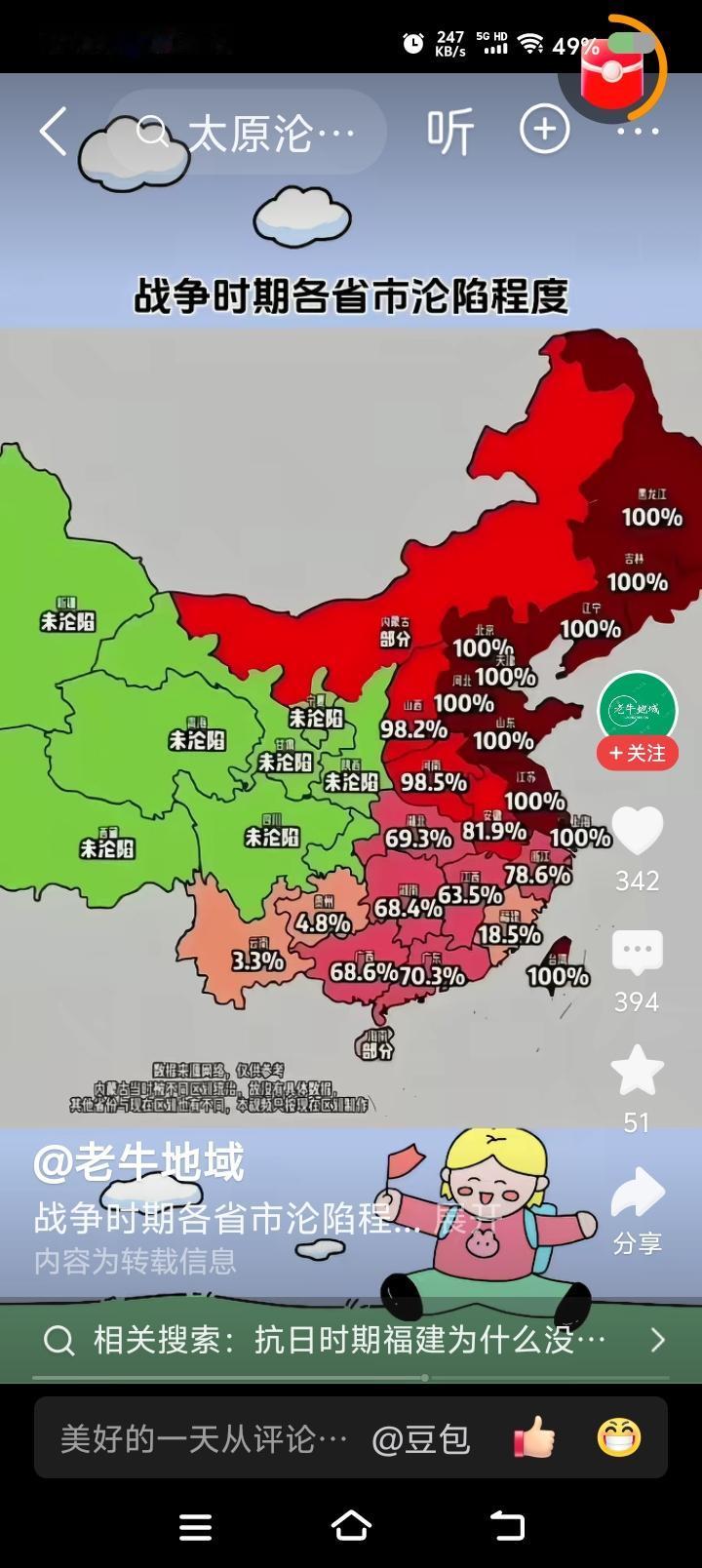 这什么平台？山西沦陷98.2%？净胡说！什么叫沦陷？你指城市，还是整体？