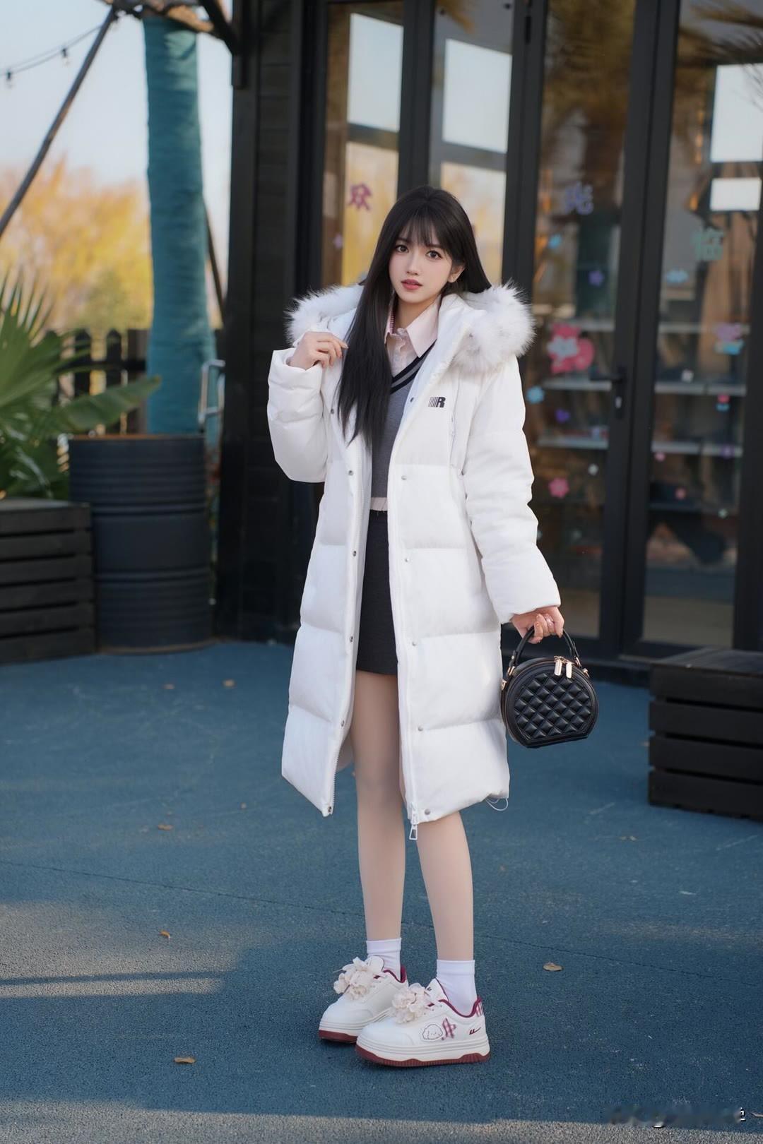 雪中白衣女，风姿似画卷。温柔白衣少女白裳古韵照
