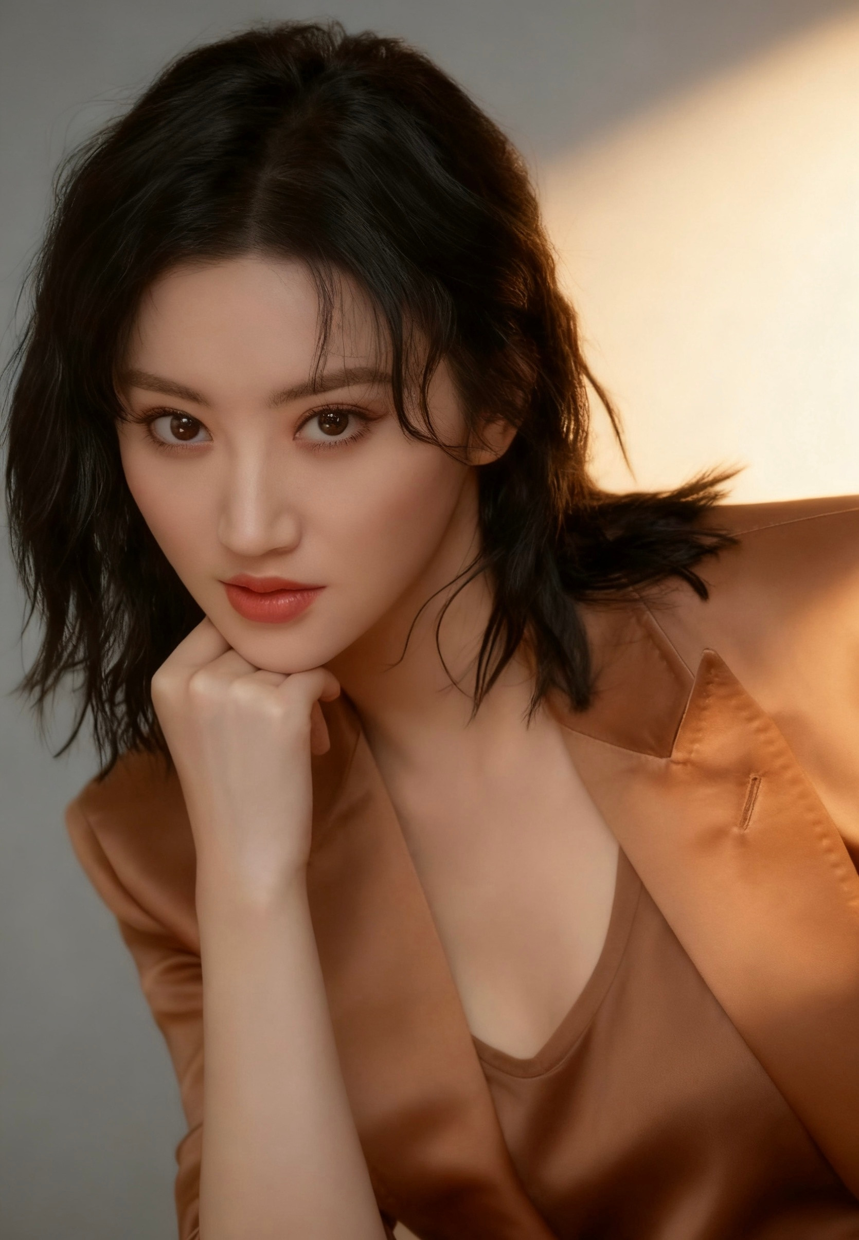 焦糖色系杀疯了！景甜这组“柔雾美人”图美到心尖