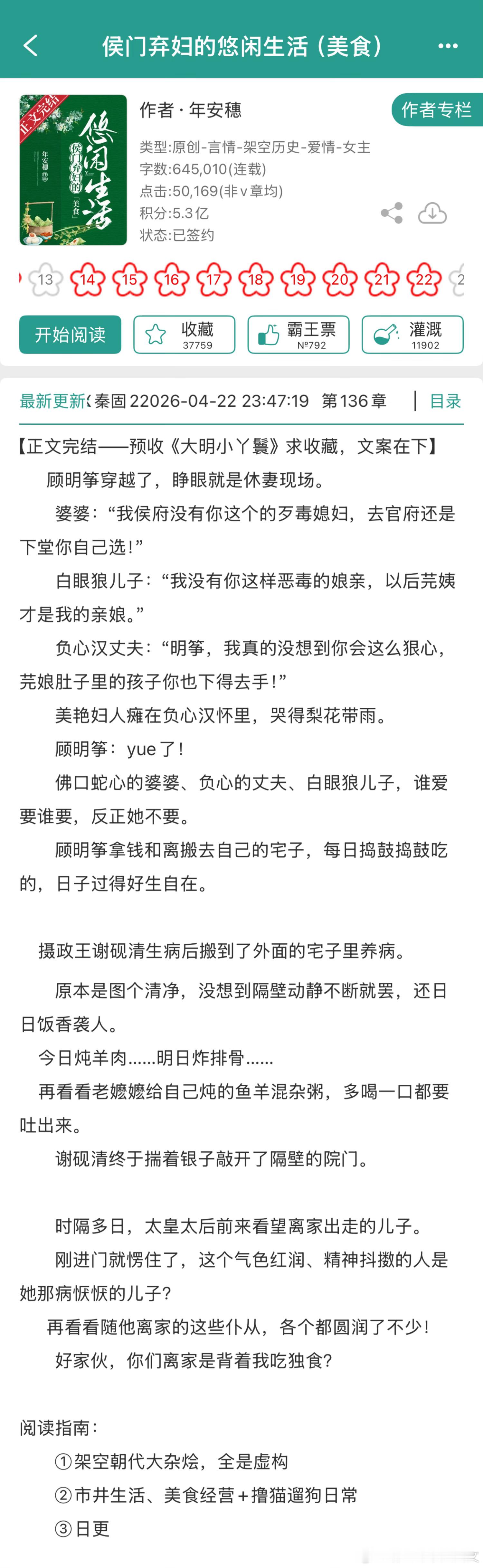 推文《侯门弃妇的悠闲生活（美食）》by年安穗推荐指数：⭐️⭐️⭐️关键词：古代