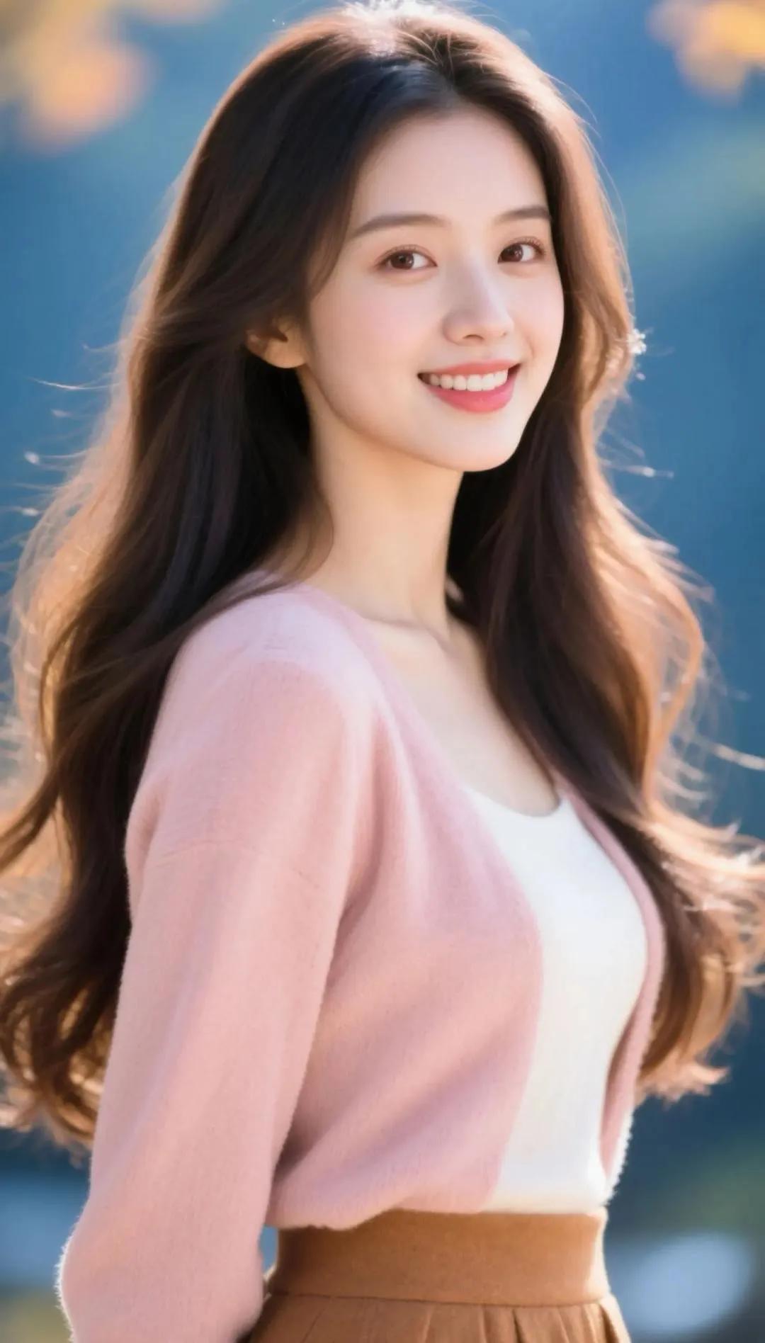 温柔甜美的少女，微笑面对世界，散发着自然的光彩。