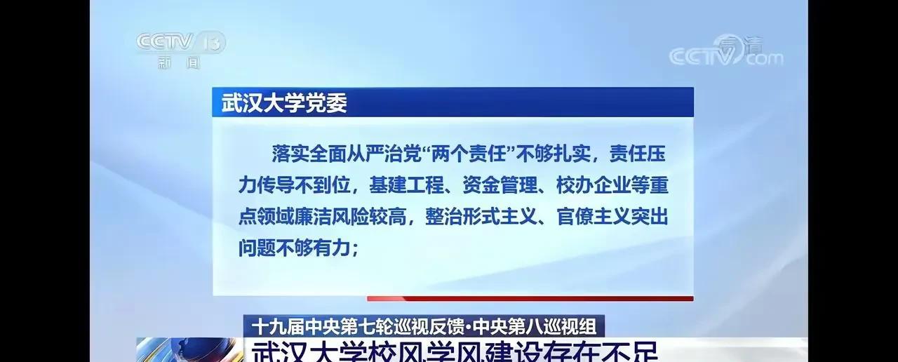 中央巡视组对武汉大学学风做出评价：“武汉大学校风、学风建设存在不足！”这次的评价