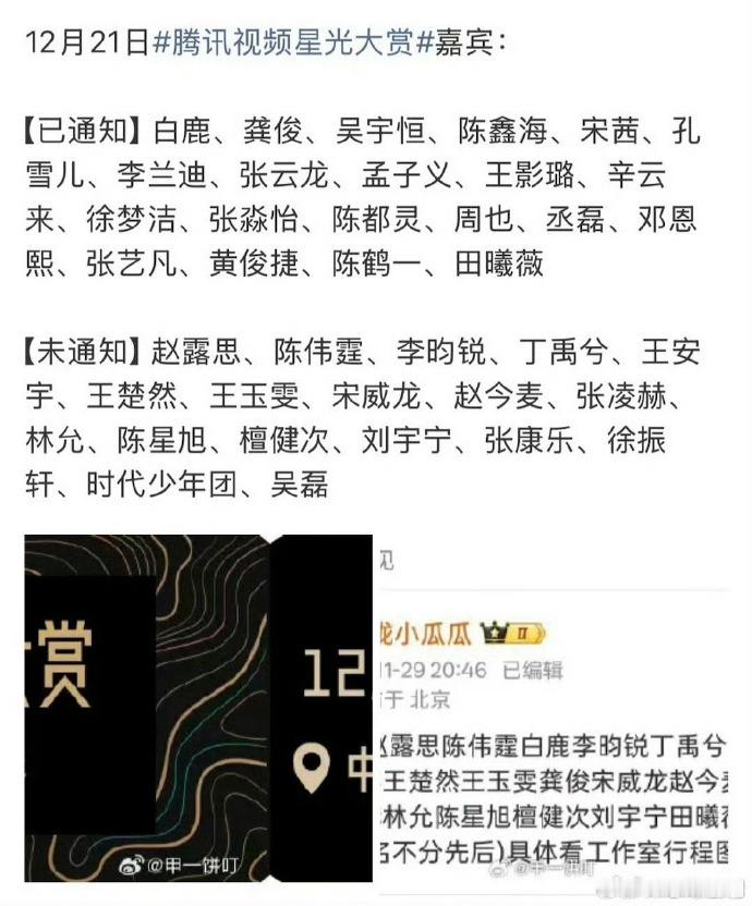 星光最盛的一年的星光大赏名单出炉，85花大花都没来却依旧备受关注，多元领域艺人