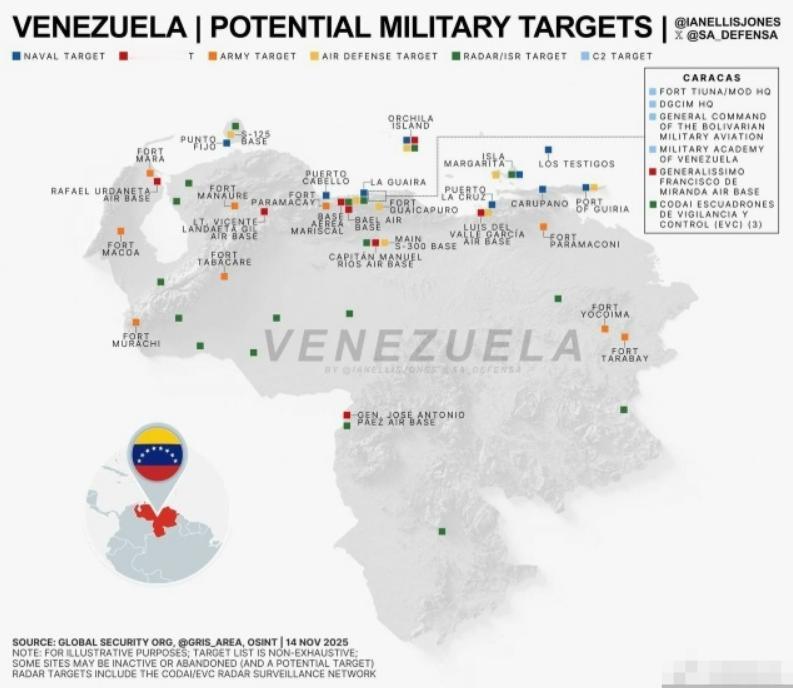 委内瑞拉所有潜在军事目标！美国在加勒比海集结了一支庞大的海军和地面部队，能够同