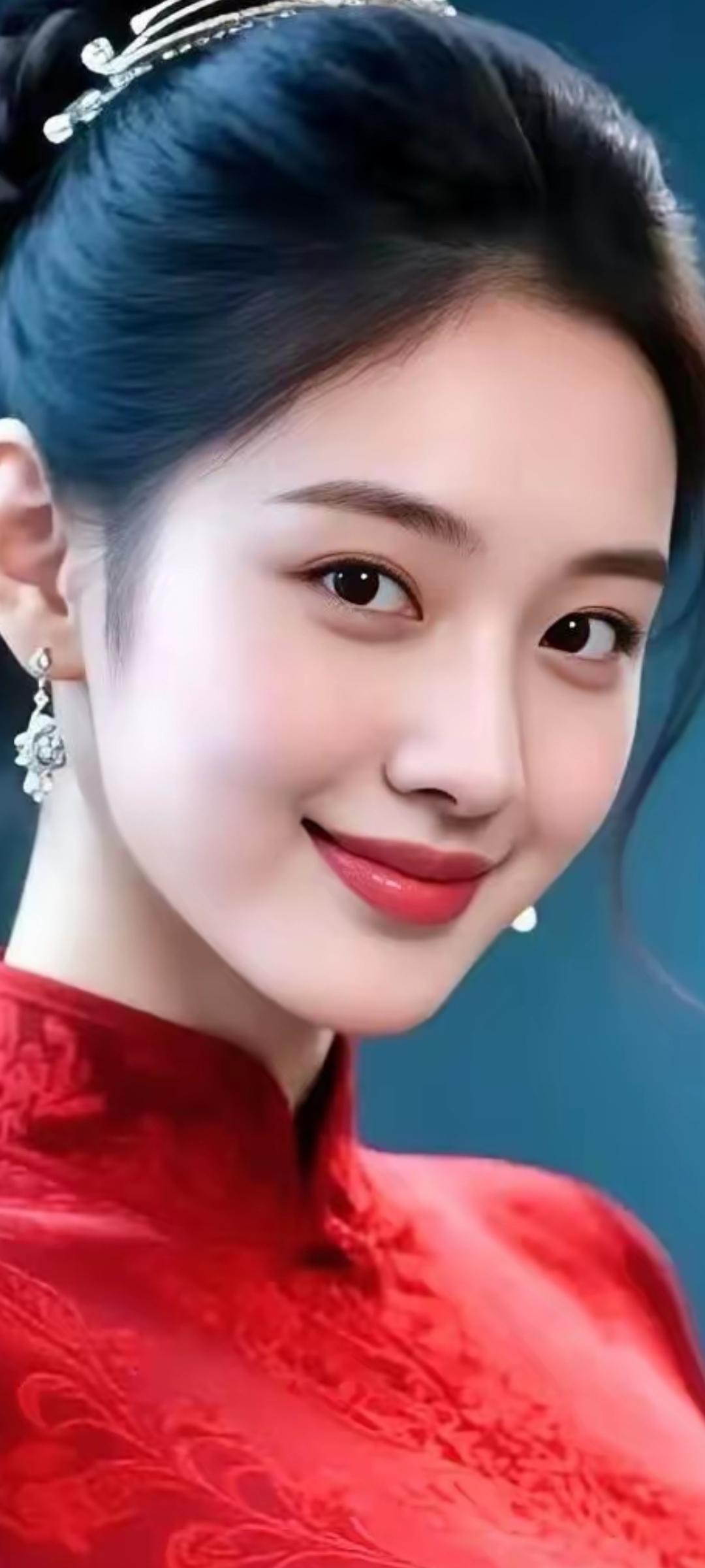 惊艳的东方美人，红衣华服，古典优雅