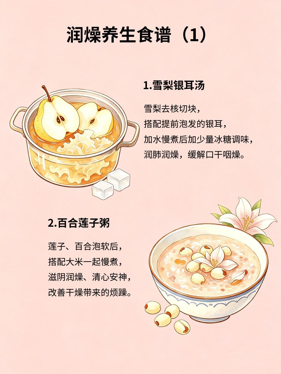 润燥养生食谱，换季干燥一定要收藏换季干燥时节☀️，皮肤干、口干、咽喉干等问题频