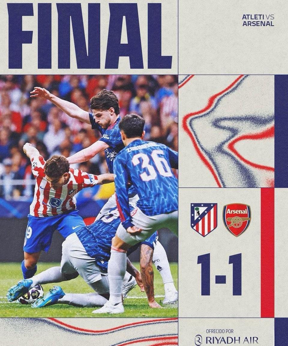 明明可以直接踢点球，非得演90分钟！这就是球迷对马竞1-1战平阿森纳这场欧冠半决