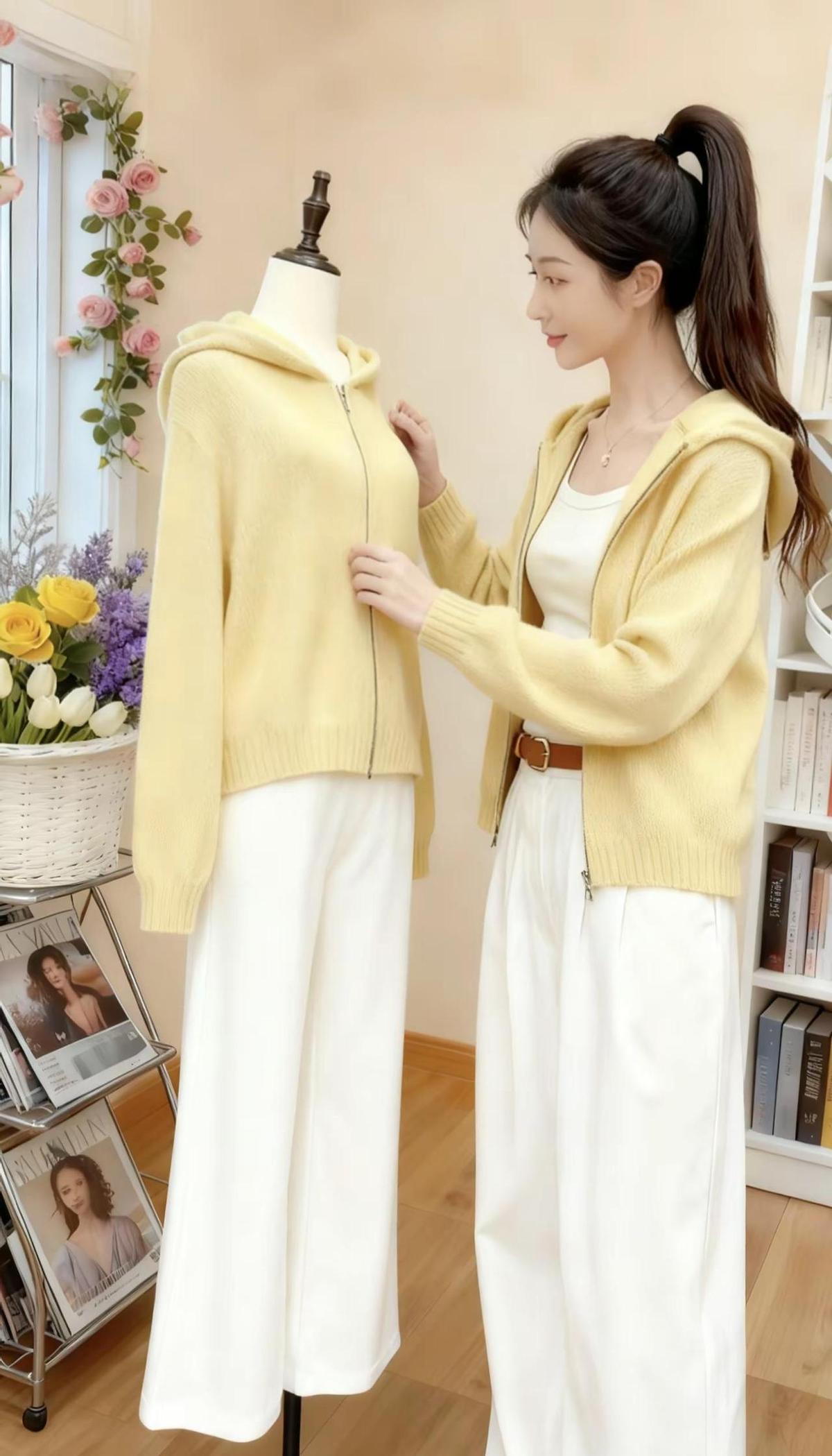 奶黄开衫一上身，人像被阳光泡过。不靠logo撑场面，靠的是温柔不吵人。通勤穿