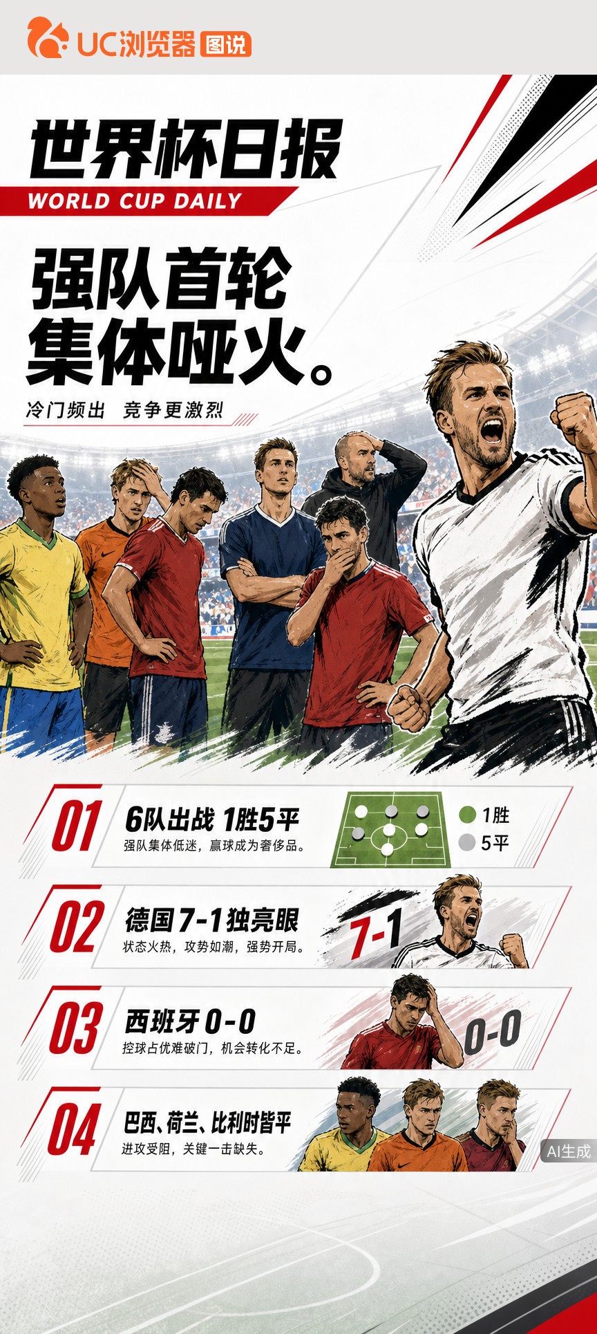 6强只1胜！世界杯强队开局集体哑火，德国7-1成唯一亮点