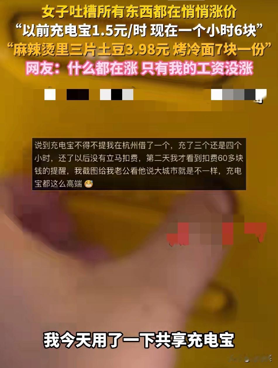 绷不住了充电宝1小时涨4倍3片土豆卖4块工资咋就不涨？烤冷面7块一