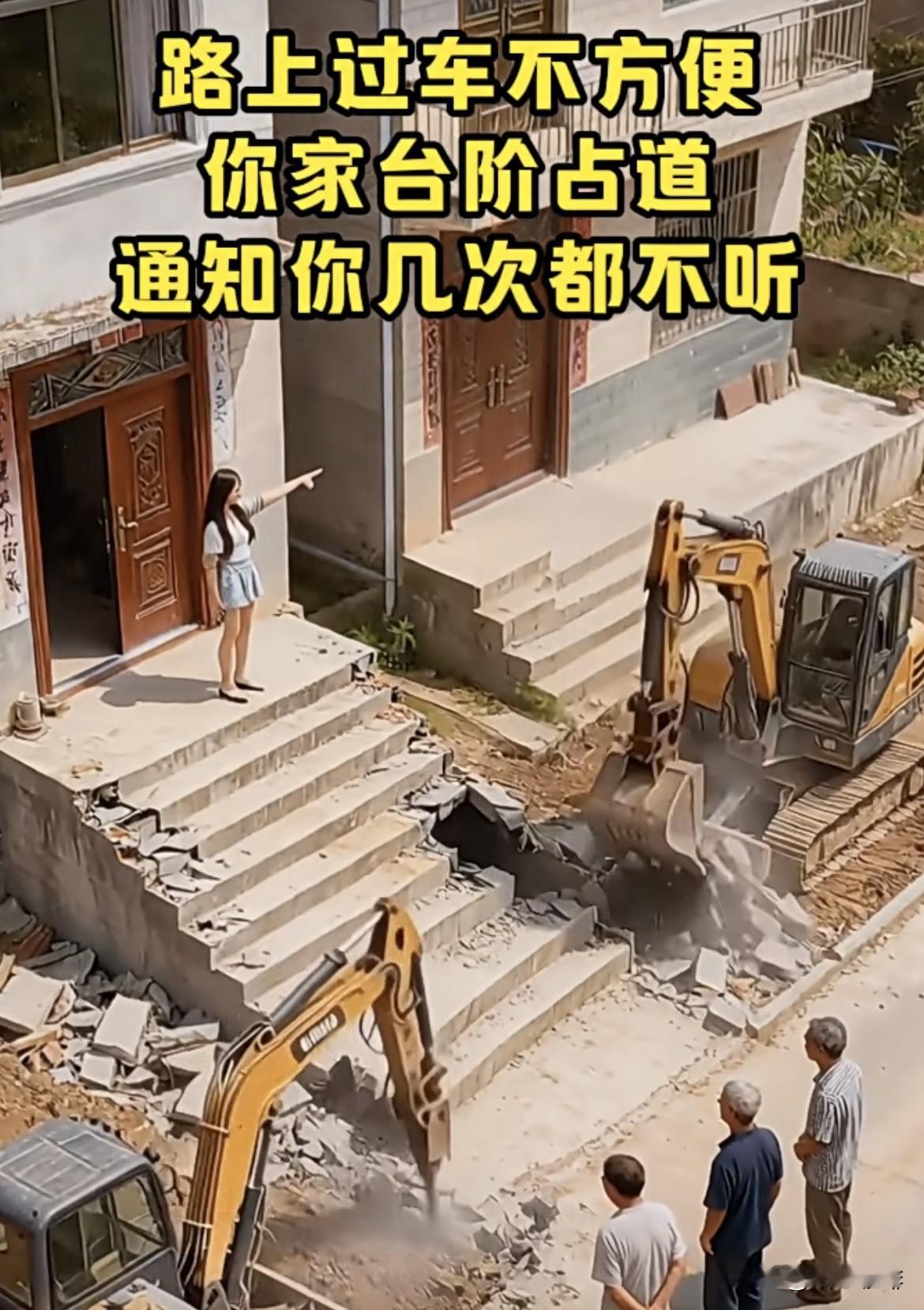 路上过车不方便，你家台阶占道，通知你几次都不听。这该不该拆呢⁉️