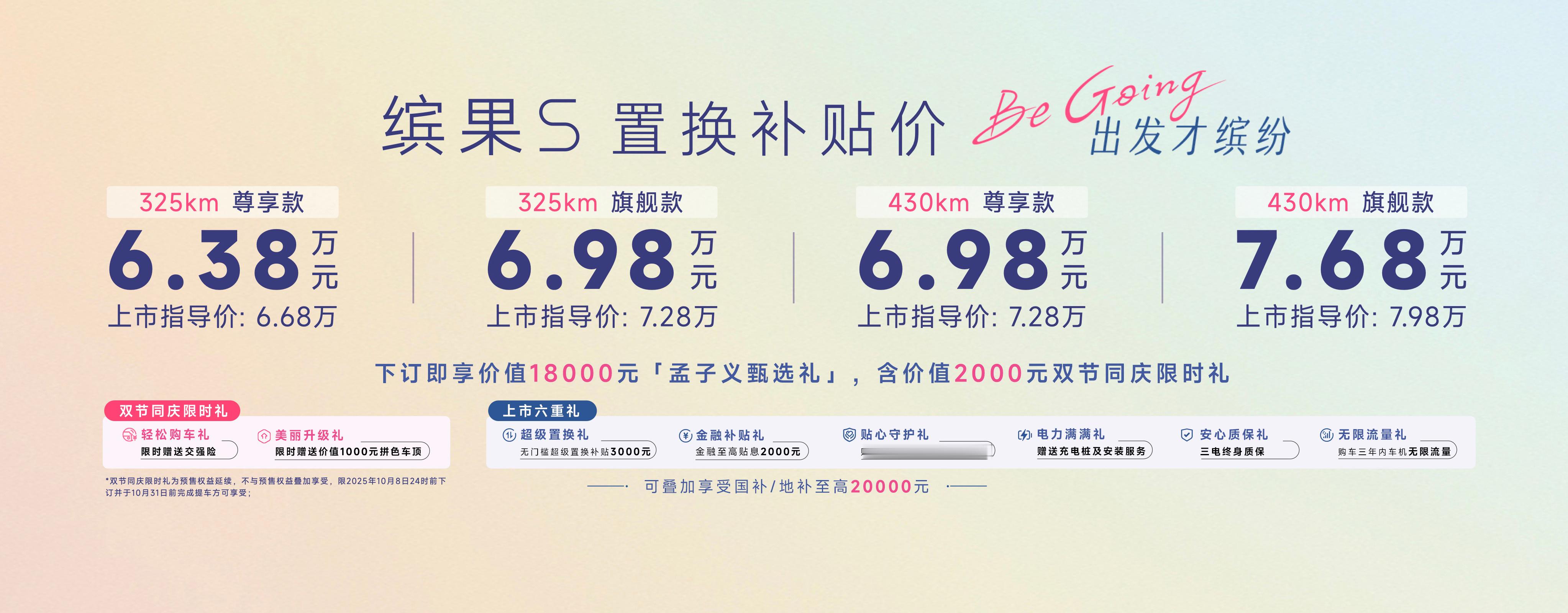 缤果S上市，起售价6.38万（CLTC325km），6.98万可以买低续航的