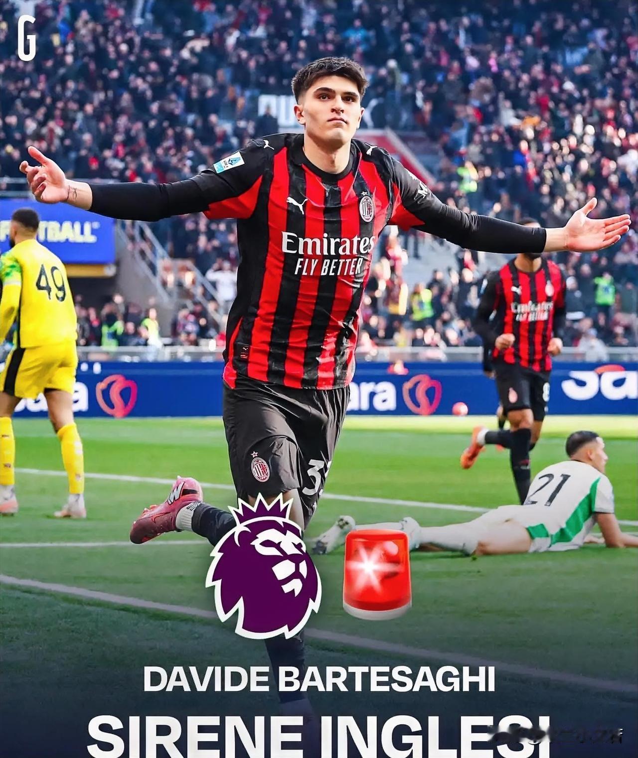 巴特萨吉！米兰年轻球员巴特萨吉成为英超俱乐部哄抢的目标，据说多家英超豪门都表达了