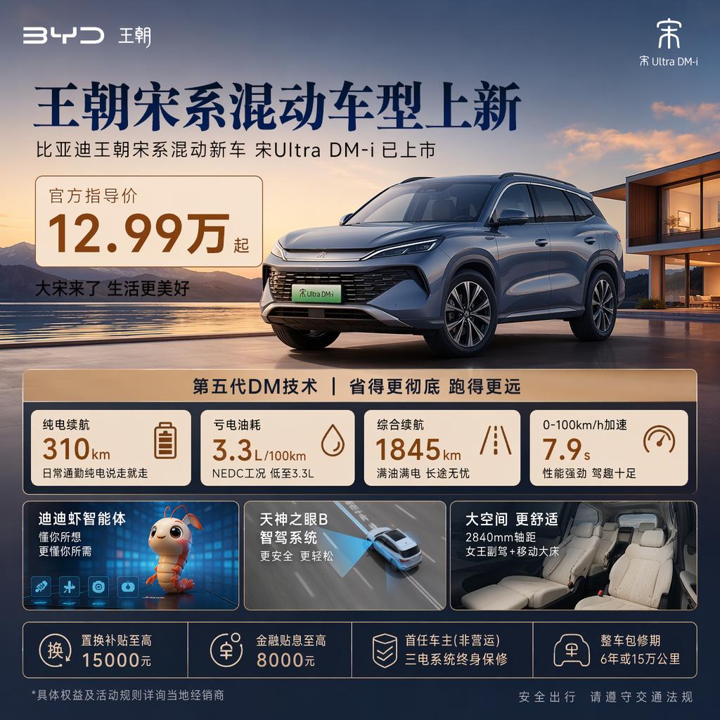 12.99万起！比亚迪宋UltraDM-i上新，插混家用车又添实力派?
