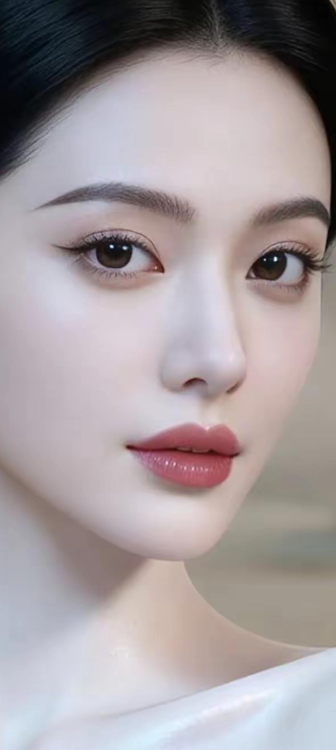温柔优雅的东方美人，精致妆容，白皙肌肤，古典韵味十足。