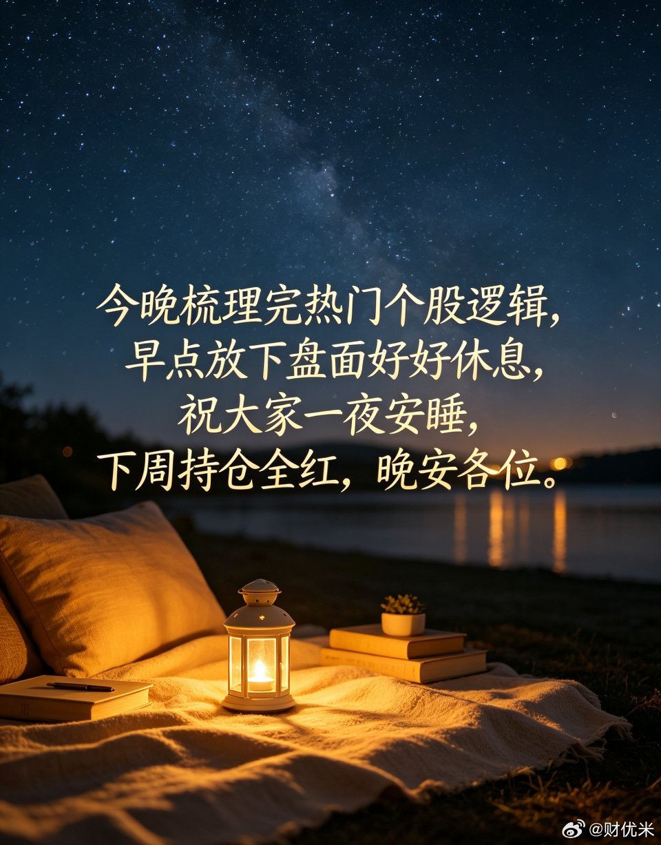 今晚梳理完热门个股逻辑，早点放下盘面好好休息，祝大家一夜安睡，下周持仓全红，晚安