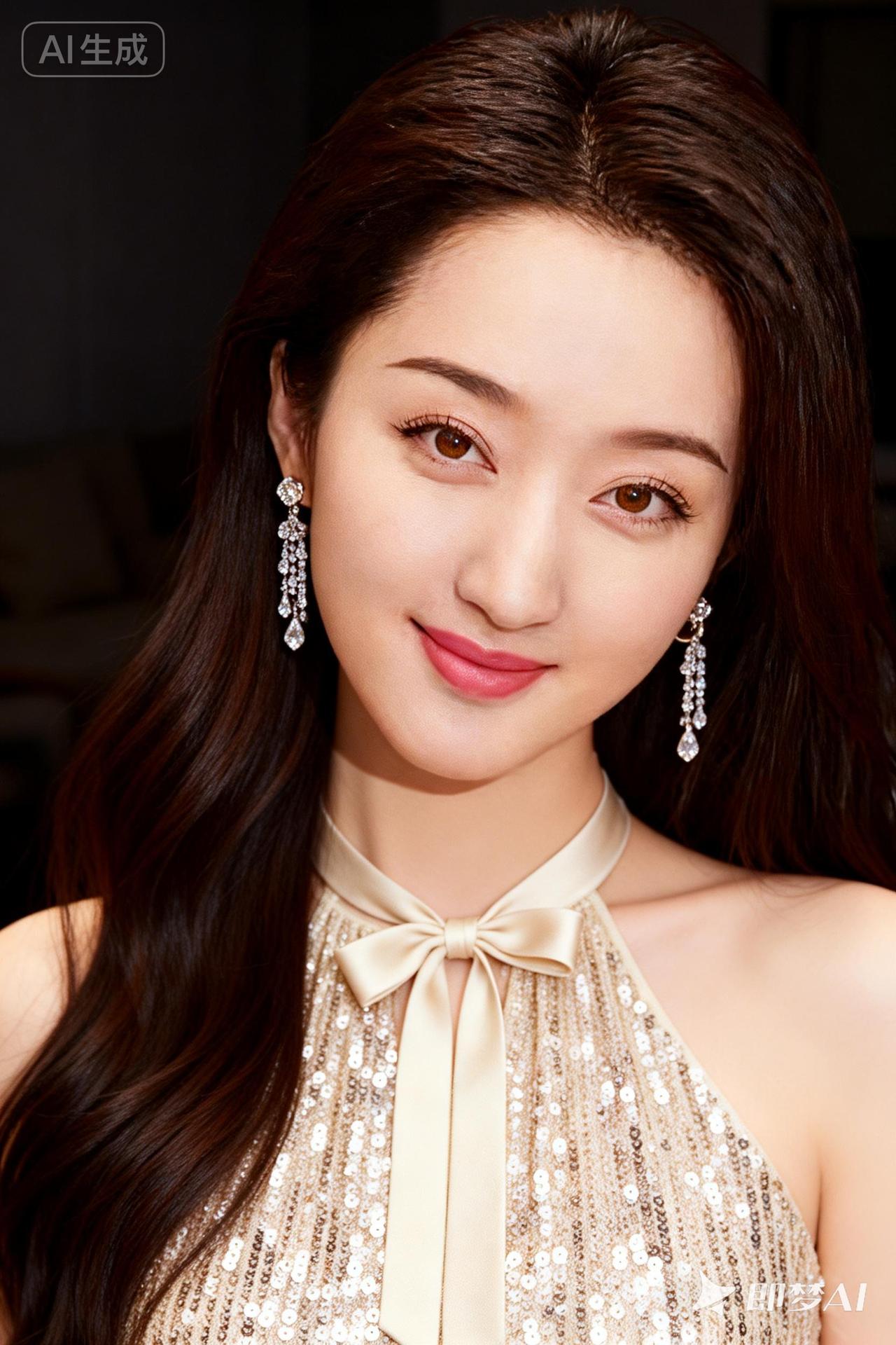 优雅气质，闪耀耳环，甜美笑容，时尚穿搭