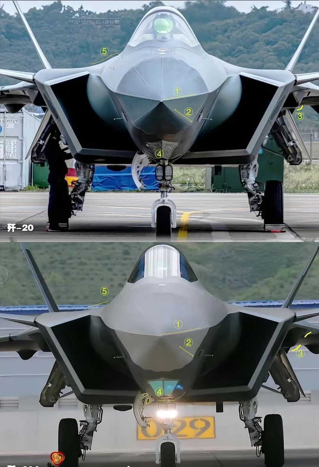 歼20与歼20A对比，其他改进暂且不说，单从外观上看，工艺真是改进了不少。