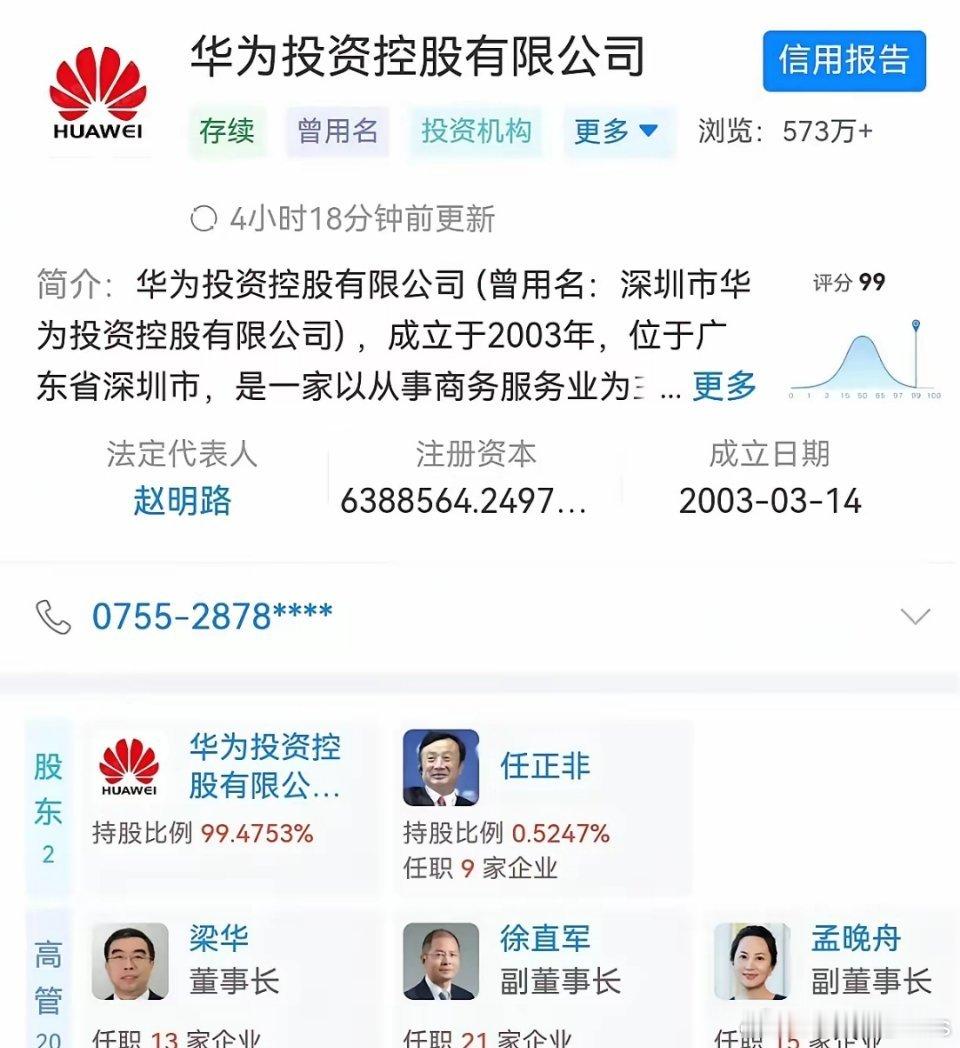 任正非的股份现在只有0.5247%了，每年的持股股份都在下降，去年还是0.58
