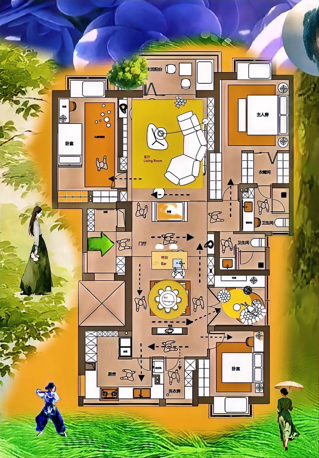 这户型，也太戳人了！169㎡才疏学浅，看不懂这户人家的六联横厅，煮一壶热茶配这仙