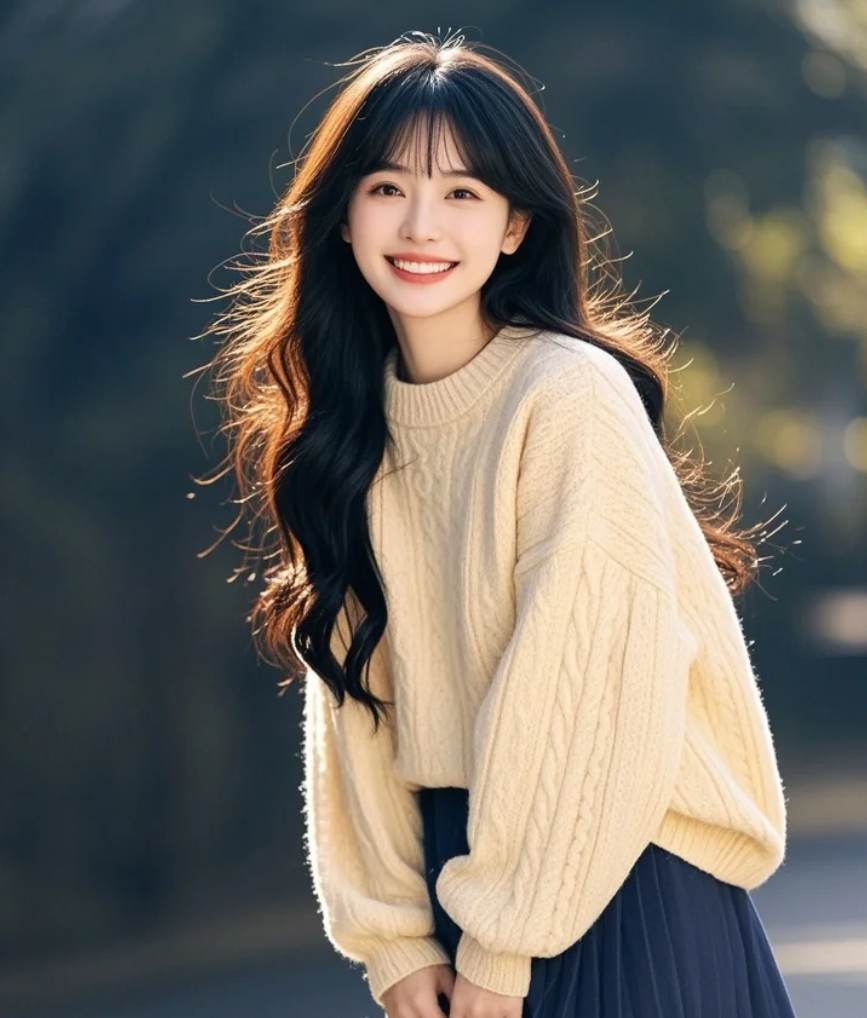 二月天温柔少女：毛衣长裙下的甜美元气