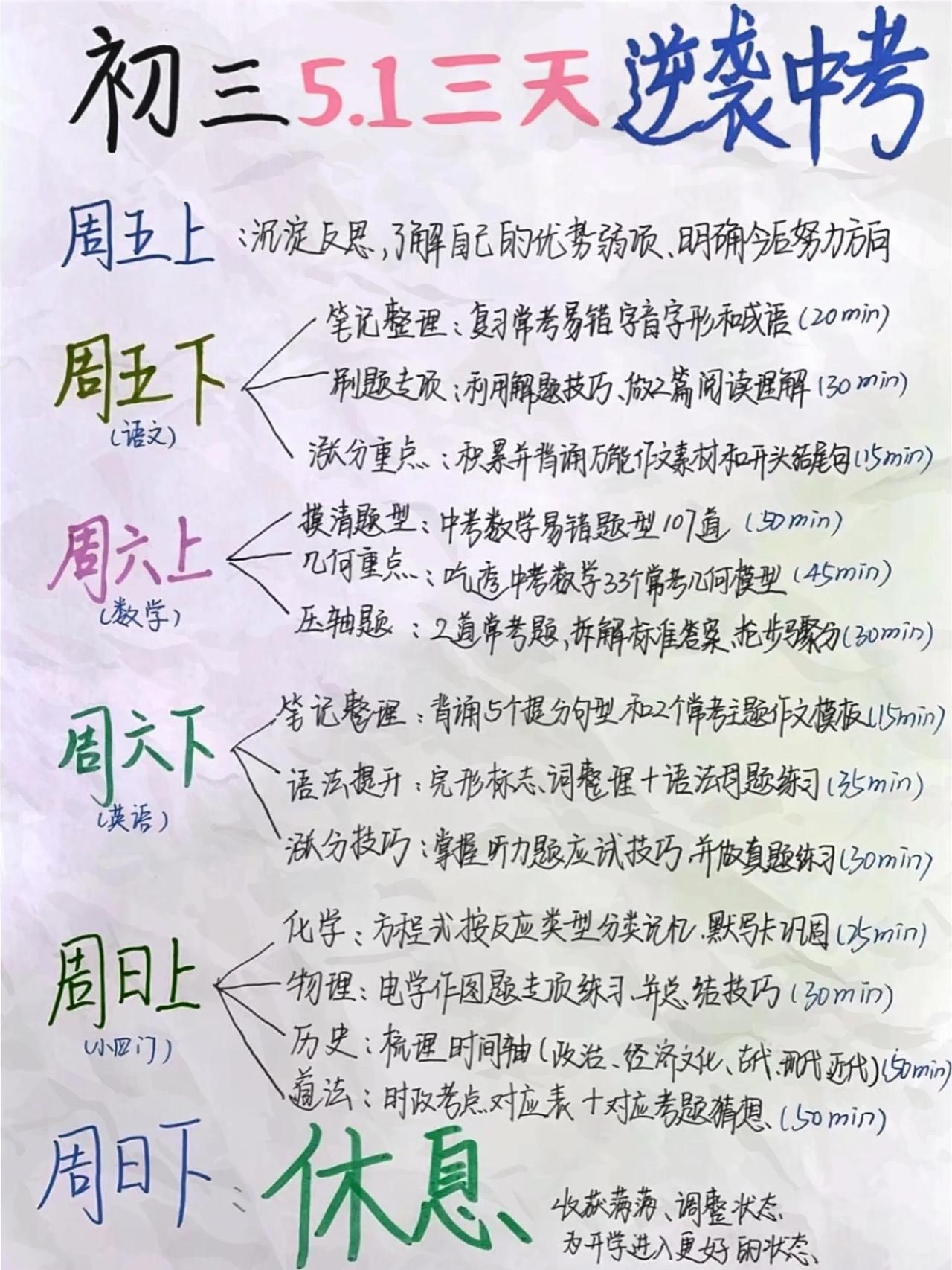 初三中考生如何五一三天逆袭中考？！！