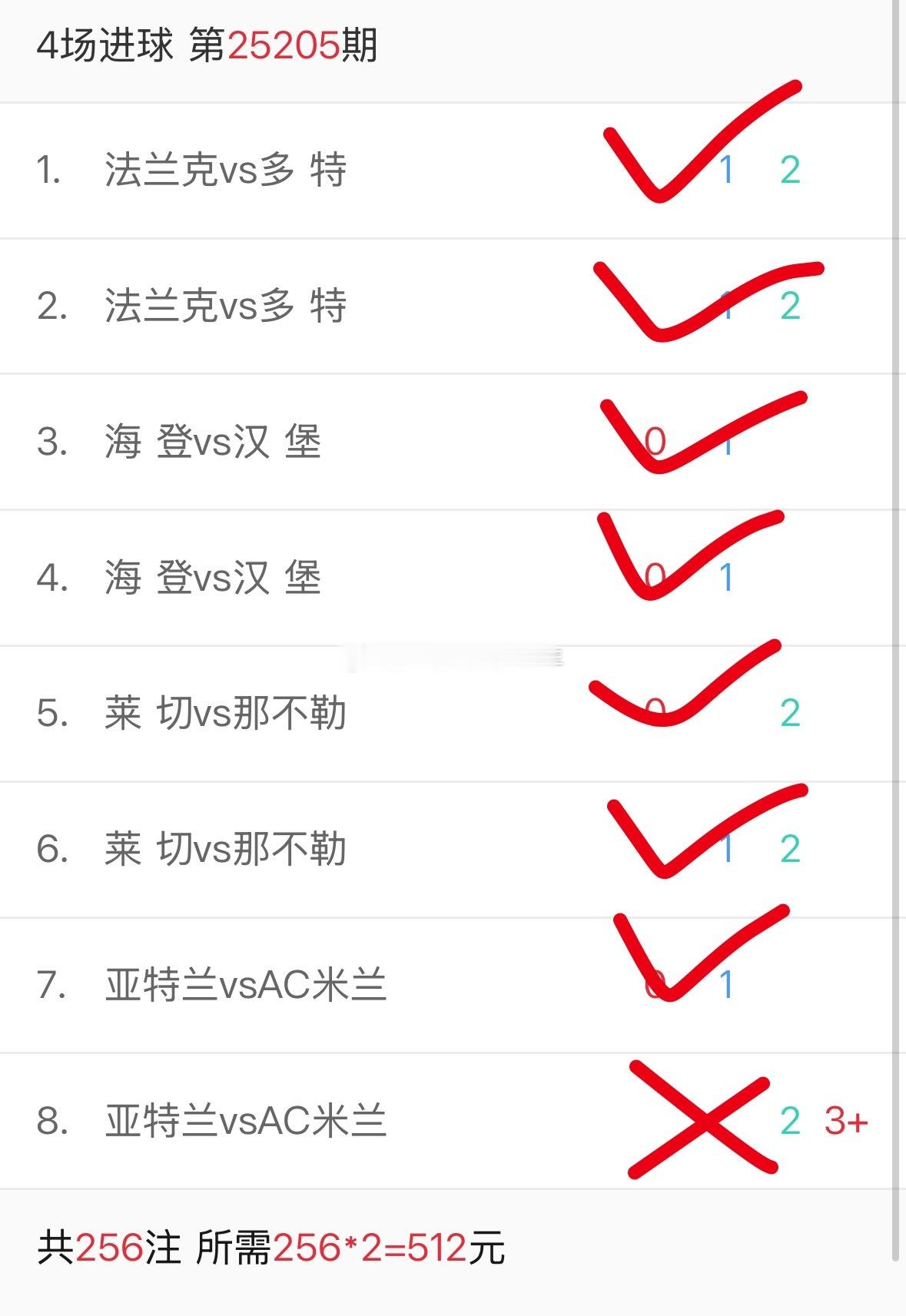 悲伤的一晚,群内实单4场比赛进球彩8中7,就是不知道昨晚的进球彩能派多少钱,希望