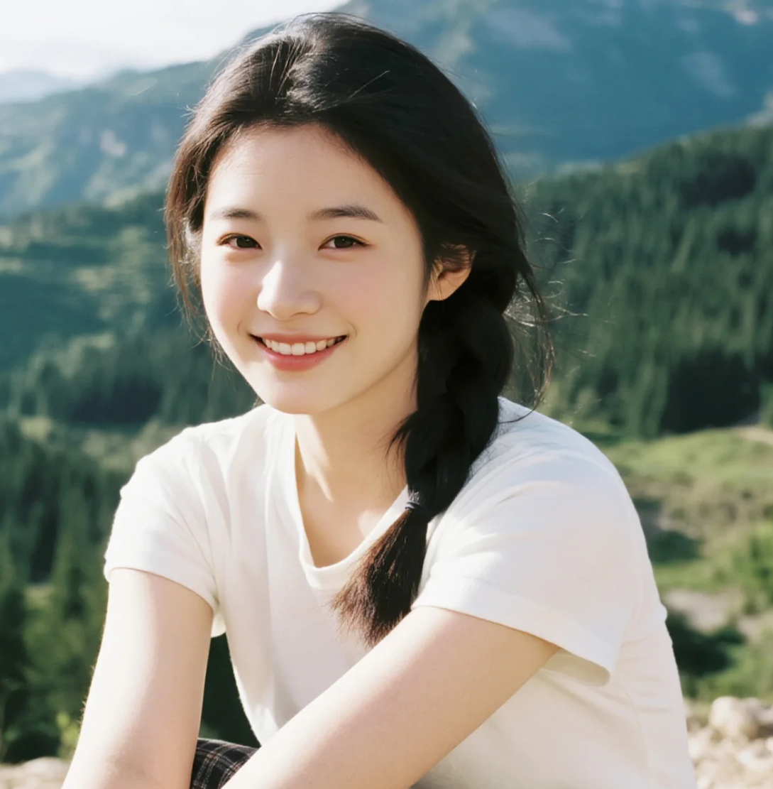 瓷娃娃般的少女，慵懒坐于自然怀抱