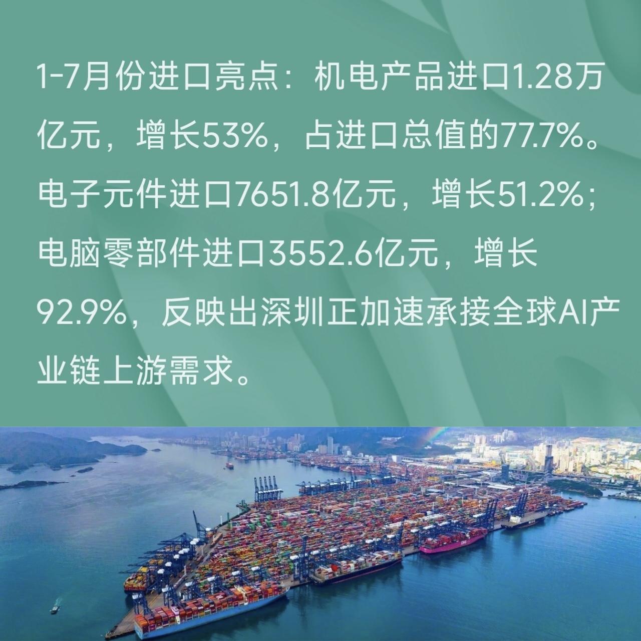 深圳市7月份进口总额超过上海进口这个事儿，不要过于渲染，我认为这大概率只是短期现