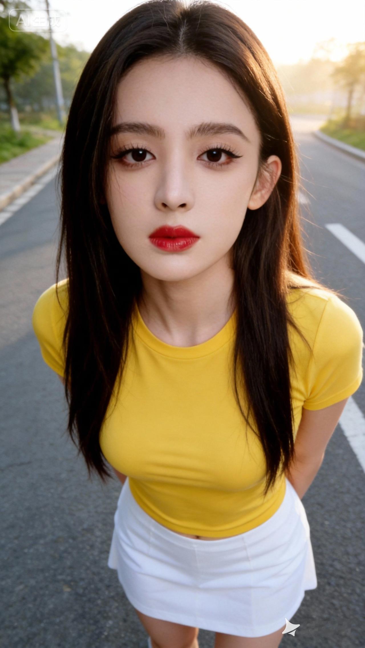 夏日清新穿搭，黄色上衣+白色短裙，元气满满！🌞👗👗