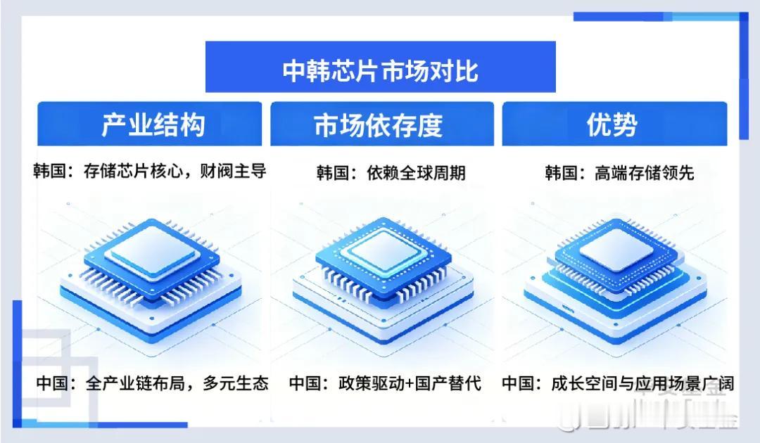 全球半导体产业格局中，中韩两国是东亚最具代表性的两股力量。韩国凭借存储芯片称霸全球数十年，三星、SK