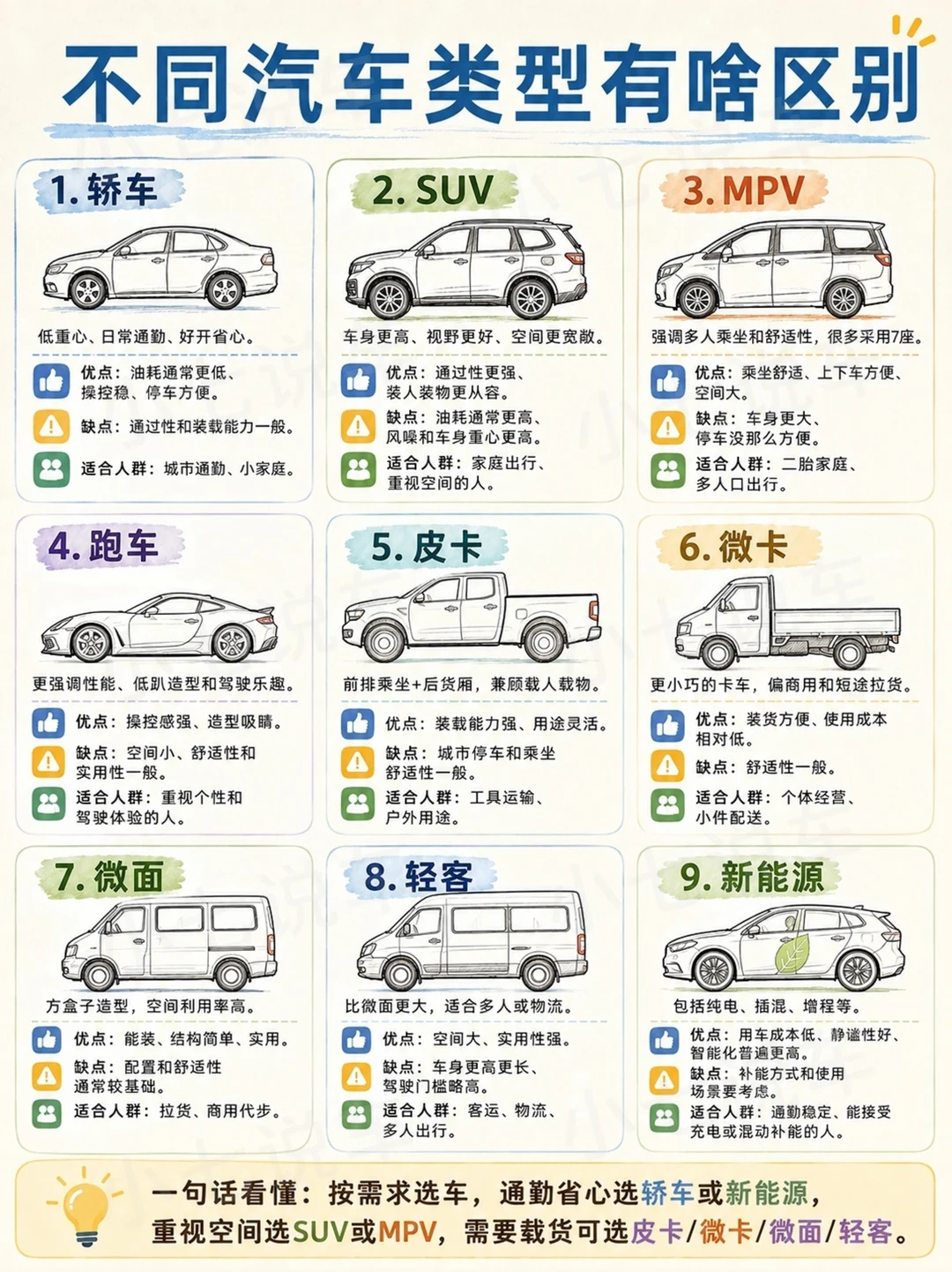 一图看懂汽车类型和分类，新手买车必看‼️