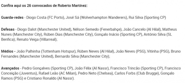 C罗领衔! 葡萄牙名单: 菲利克斯、莱奥入选, B费、内维斯在列