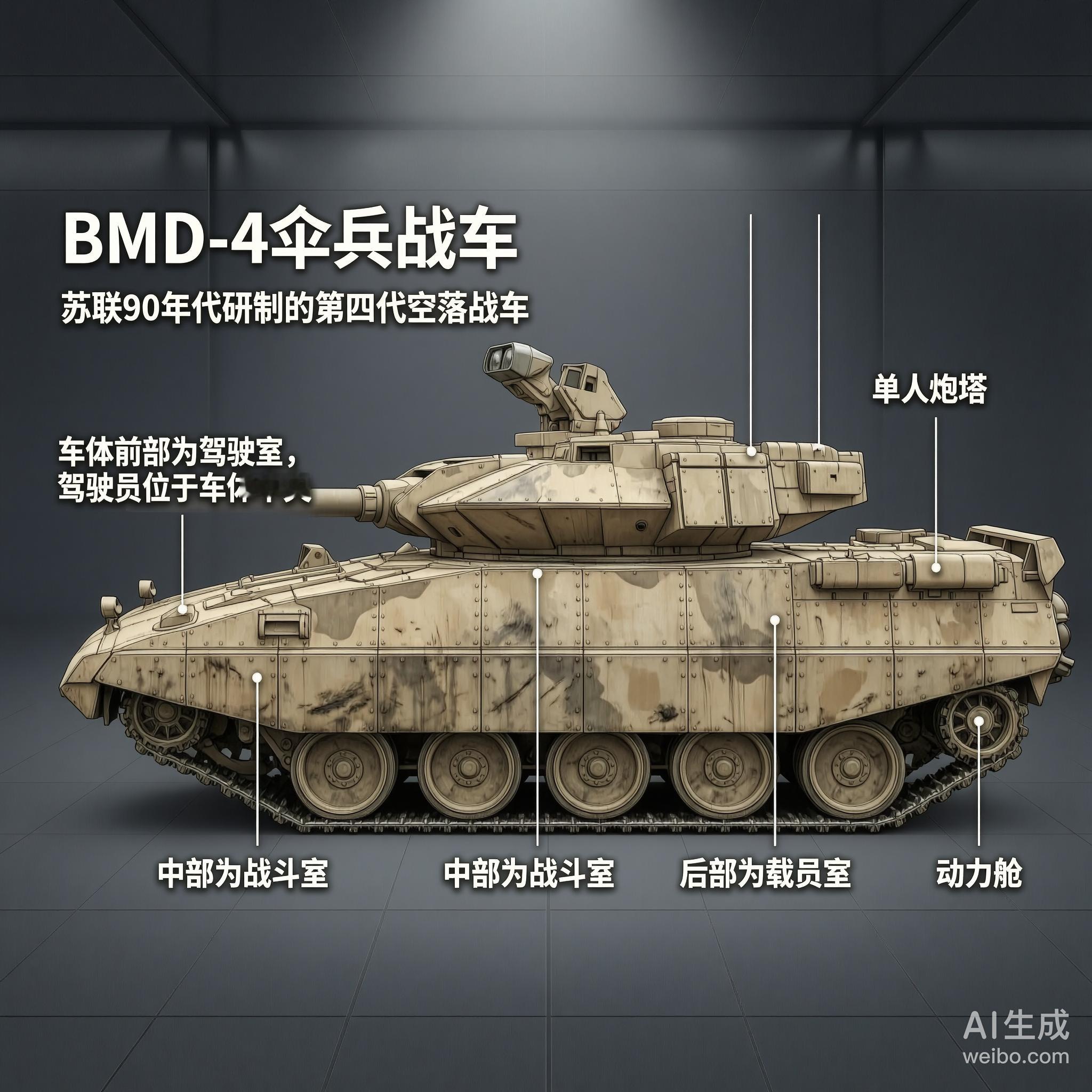 军事ai新视野俄罗斯BMD-4伞兵战车BMD-4是苏联于20世纪90年代研制的